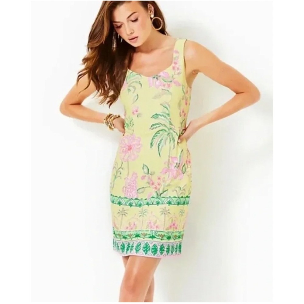 LILLY PULITZER Del Rey Shift Dress Yellow Tropical Leopard Floral Women's Small
